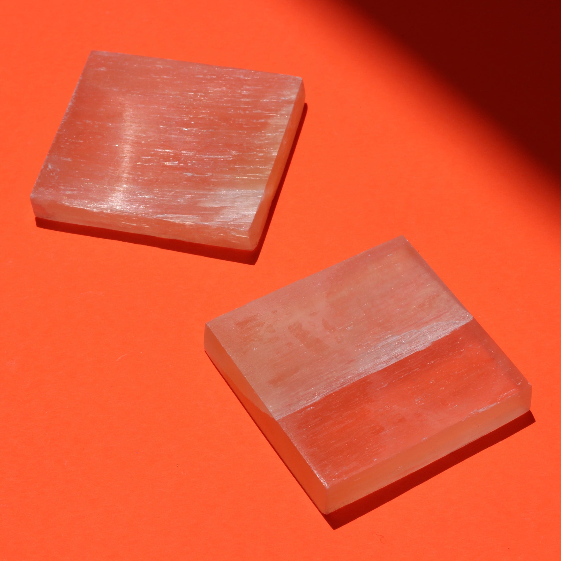 Peach Satin Spar Selenite (charging plates) - Square - Emit Energy