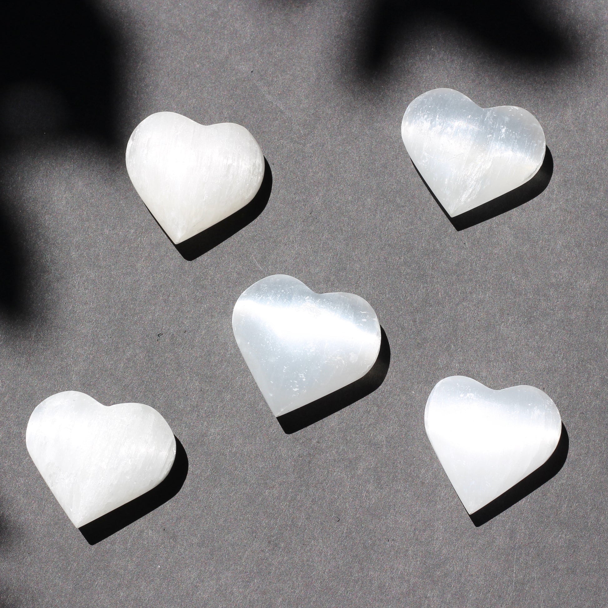 Satin Spar Selenite Hearts - Emit Energy
