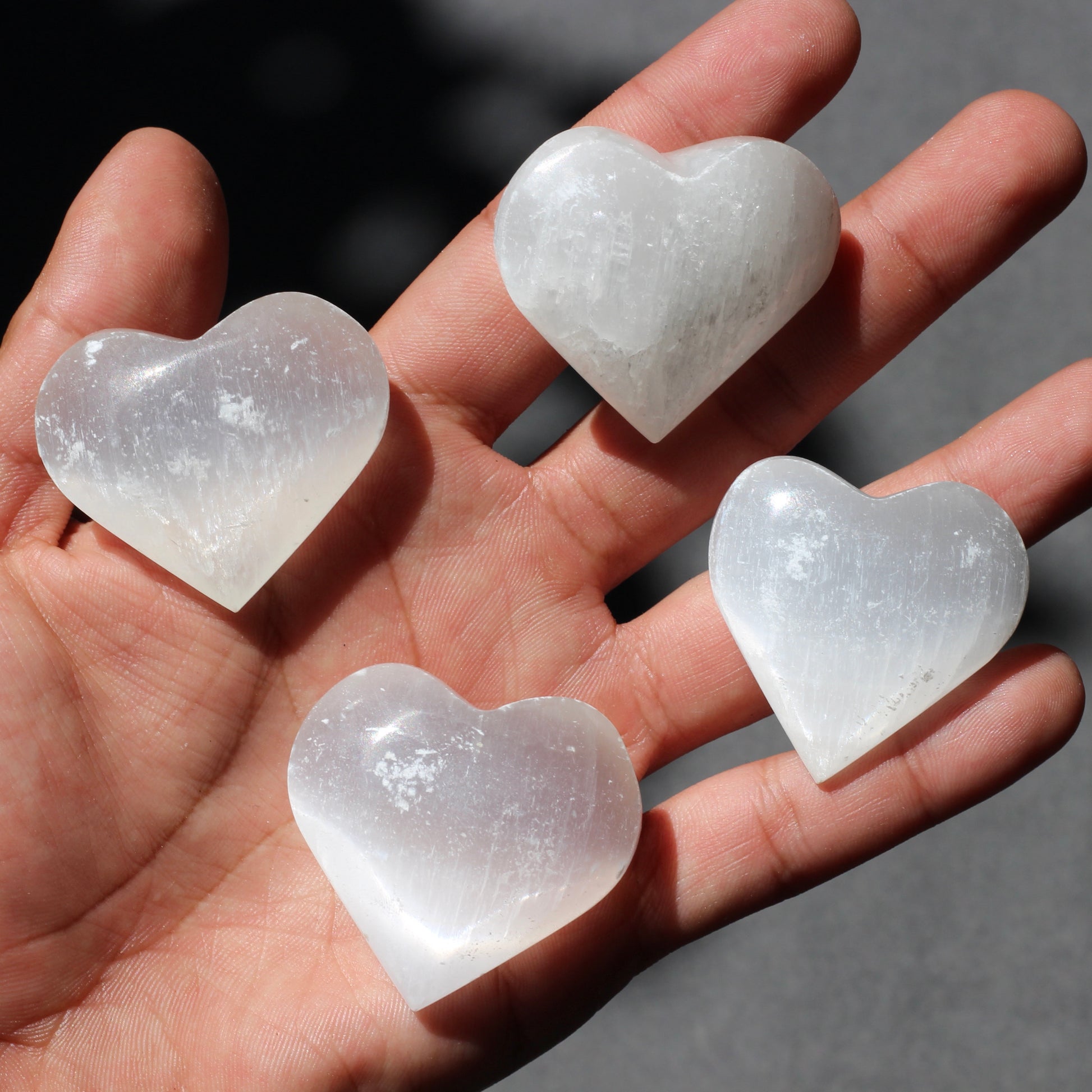 Satin Spar Selenite Hearts - Large - Emit Energy