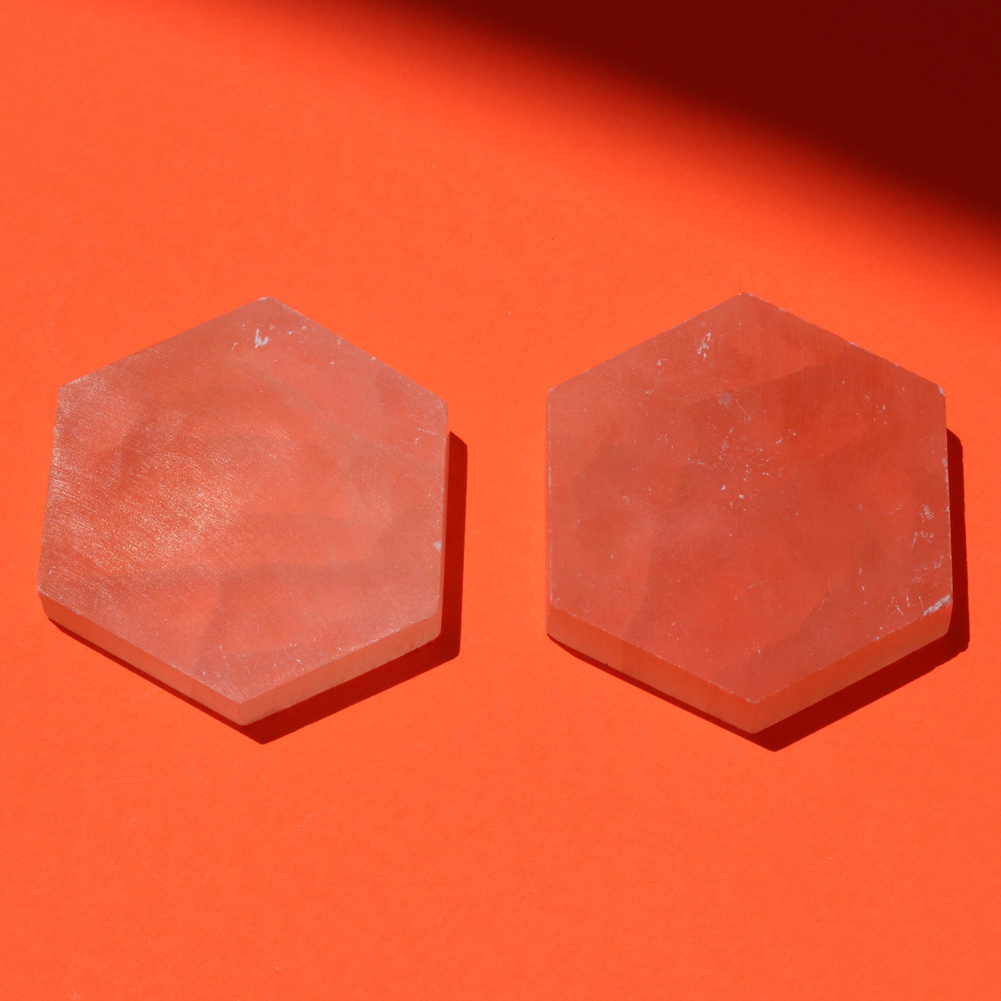 Peach Satin Spar Selenite (charging plates) - Hexagon - Emit Energy