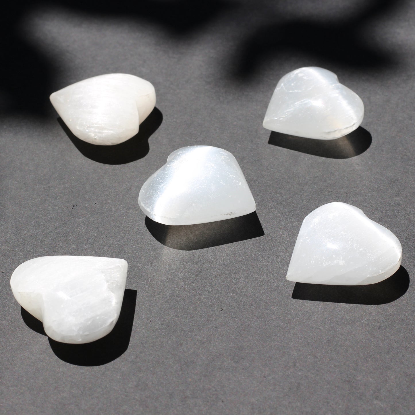 Satin Spar Selenite Hearts - Emit Energy