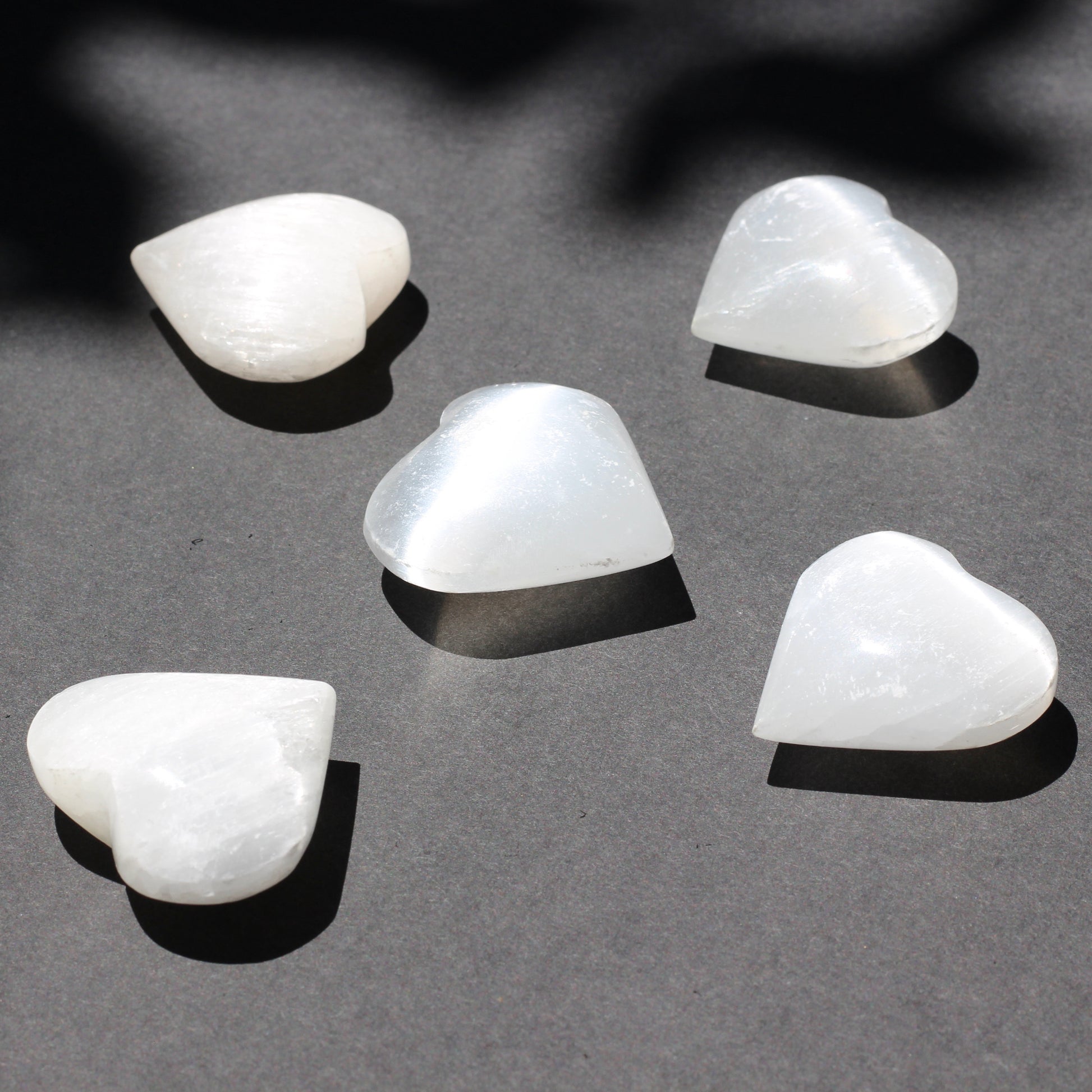 Satin Spar Selenite Hearts - Emit Energy