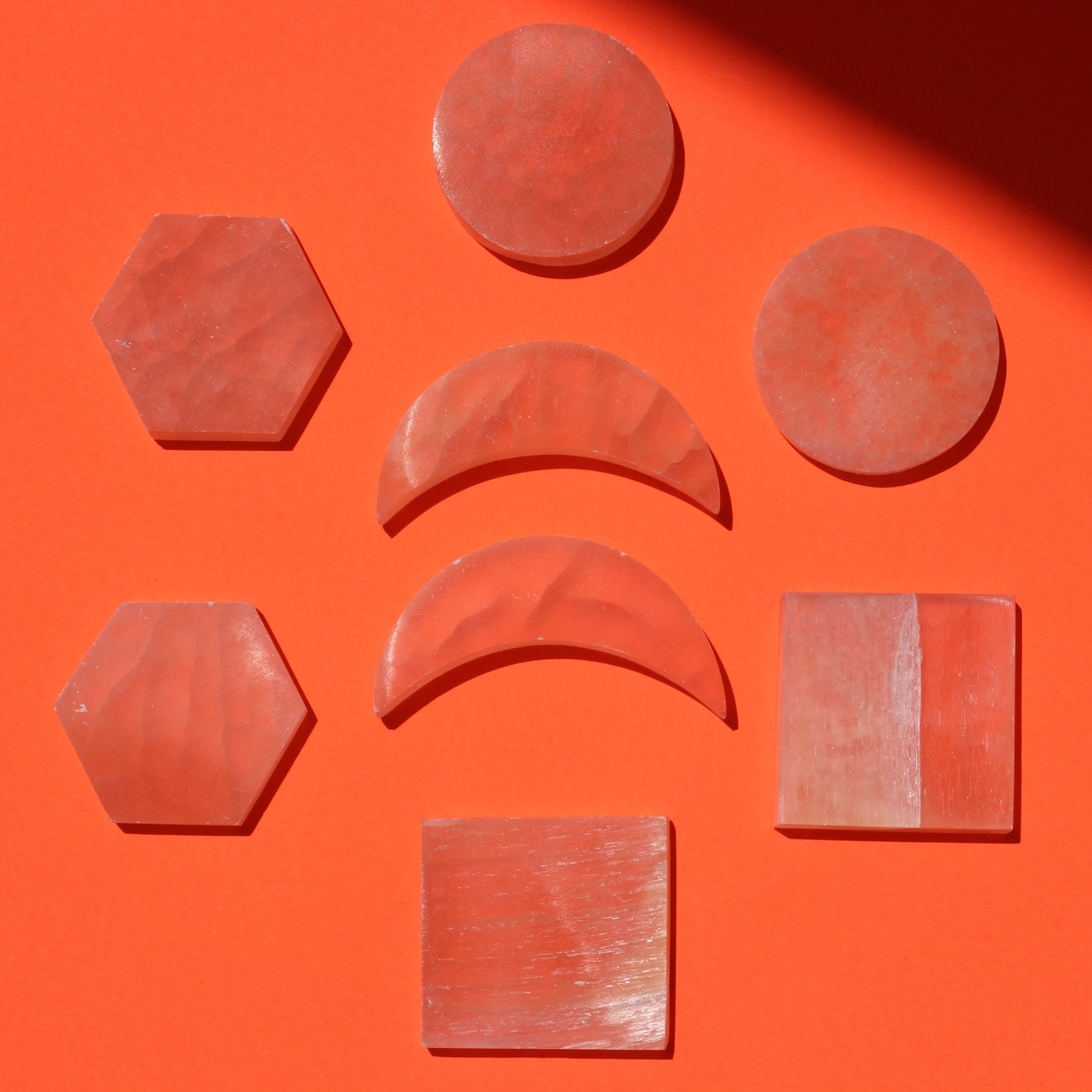 Peach Satin Spar Selenite (charging plates) - Emit Energy